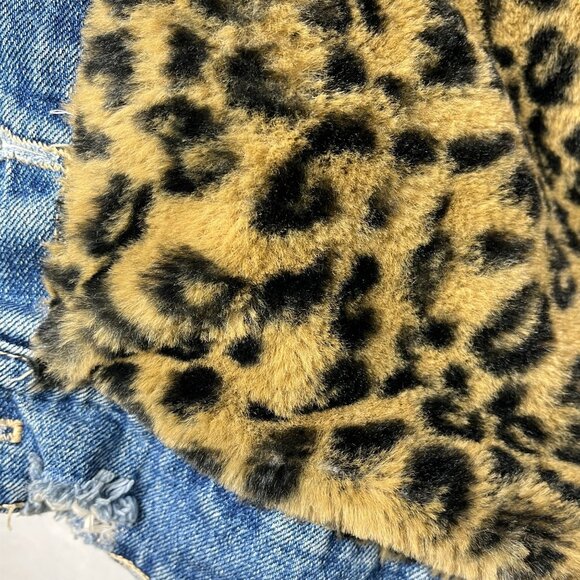 Zara TRF Denim Wear Distressed Long Jacket Womens Small S Slouchy Punk Faux Fur‎ - Picture 11 of 16